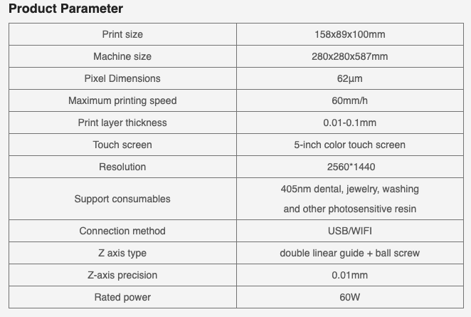 D158 Dental DLP 3D Printer Product Parameter JSL3D