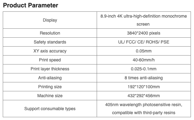 DJ89 4K Resin LCD Dental 3D Printer Product Parameter JSL3D
