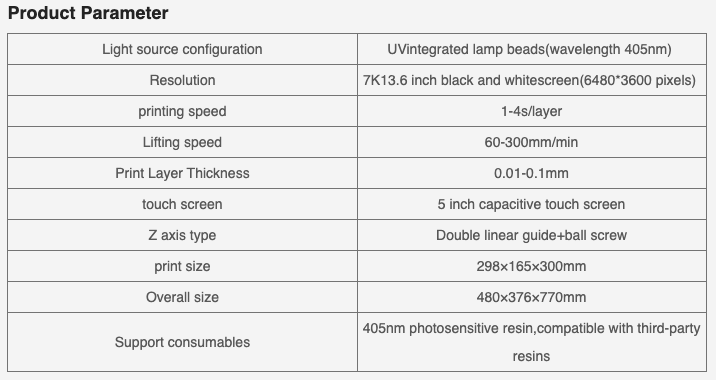 D136 7K Resin LCD Dental 3D Printer JSL3D Product parameters